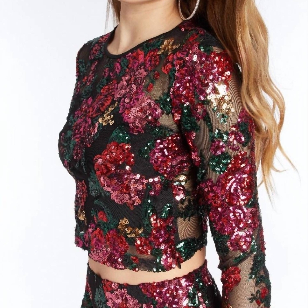 Amanda Uprichard costella sequin top in Noir Dahlia Floral